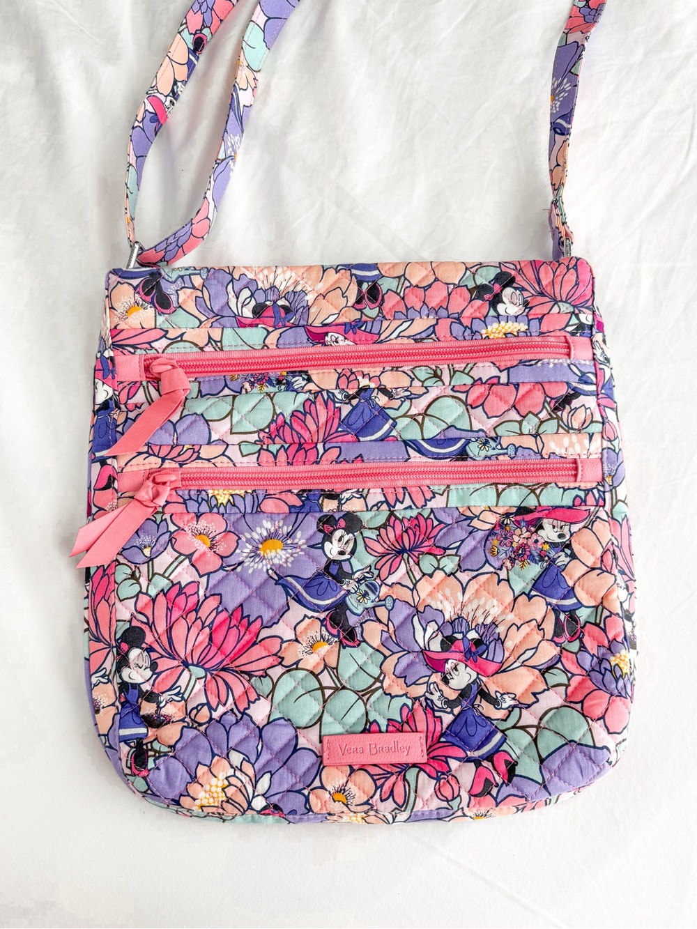 Disney Vera Bradley Crossbody Bag Triple Zip Hipster in Minnie’s Garden Party